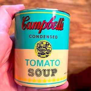 New in Box Andy Warhol Campbell Soup turquoise/yellow “POP WOOD” candle FRANCE